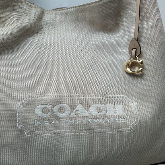 Coach Dalton Bag 31 Taupe Canvas Leather 3 Compartments Shoulder Bag - Picture 5 of 16